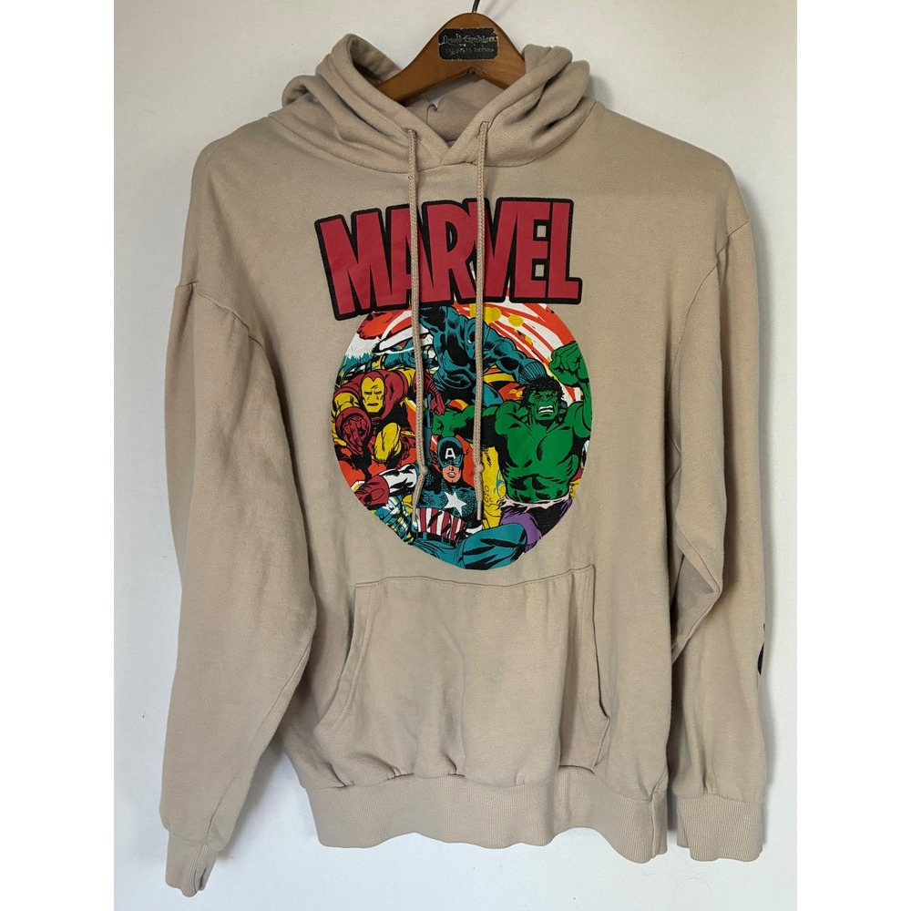 Retro Marvel Comics Avengers Graphic Hoodie‎ Beige Mens Small